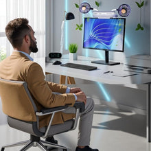Laden Sie das Bild in den Galerie-Viewer, USB-Monitor-Clip-Ventilator mit aufklappbarer LED-Lichtleiste, leiser, zweiköpfiger USB-Lüfter zur persönlichen Kühlung von Desktop-PCs und Laptops im Büro, 3 Windgeschwindigkeiten