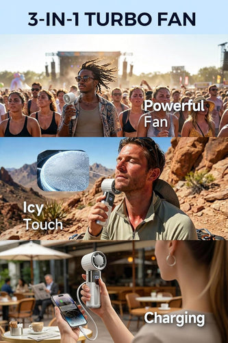 Tragbarer Handventilator, Kühlfunktion, einziehbares USB-C-Kabel, wiederaufladbarer 6000-mAh-Turboventilator, 100 Geschwindigkeitsstufen, LED-Anzeige