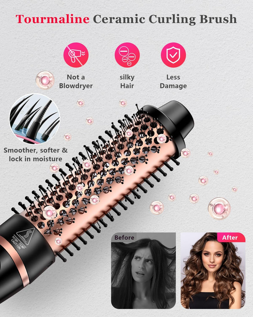 5-in-1 Lockenstab- und Wärmebürsten-Set mit 4 austauschbaren Keramikaufsätzen (0,9–3,2 cm), schnelles Aufheizen, Dualspannung, Reise-Haarstyling-Set, Geburtstagsgeschenk