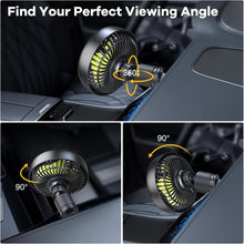 Laden Sie das Bild in den Galerie-Viewer, USB-betriebener, tragbarer Clip-Ventilator für die Lüftungsschlitze im Auto mit 3 Geschwindigkeitsstufen, leisem, bürstenlosem Motor, 360° drehbar, Mini-Lüfter