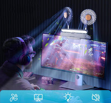 Laden Sie das Bild in den Galerie-Viewer, USB-Monitor-Clip-Ventilator mit aufklappbarer LED-Lichtleiste, leiser, zweiköpfiger USB-Lüfter zur persönlichen Kühlung von Desktop-PCs und Laptops im Büro, 3 Windgeschwindigkeiten