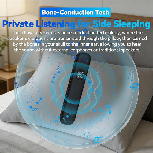Kissenlautsprecher mit Knochenleitung, Lautsprecher für unter das Kopfkissen zum Schlafen, 11 integrierte, beruhigende Weißrauschgeräusche, kabelloses Schlafgerät für Seitenschläfer