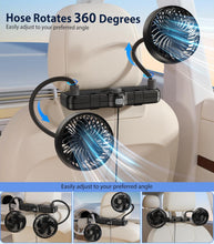 Laden Sie das Bild in den Galerie-Viewer, Doppelkopf-Schwanenhals-Autolüfter für die Rückbank von Kindern, 5V/12V/24V USB-Autolüfter für die Kopfstütze, geeignet für rückwärtsgerichtete Kindersitze, Autositzkühler mit Kaltluftzufuhr