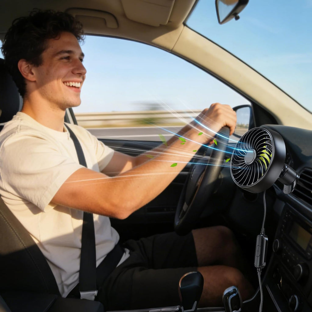 USB-betriebener, tragbarer Clip-Ventilator für die Lüftungsschlitze im Auto mit 3 Geschwindigkeitsstufen, leisem, bürstenlosem Motor, 360° drehbar, Mini-Lüfter