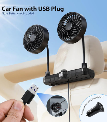 Doppelkopf-Schwanenhals-Autolüfter für die Rückbank von Kindern, 5V/12V/24V USB-Autolüfter für die Kopfstütze, geeignet für rückwärtsgerichtete Kindersitze, Autositzkühler mit Kaltluftzufuhr