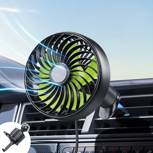 USB-betriebener, tragbarer Clip-Ventilator für die Lüftungsschlitze im Auto mit 3 Geschwindigkeitsstufen, leisem, bürstenlosem Motor, 360° drehbar, Mini-Lüfter