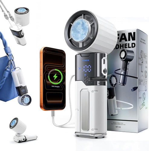 Tragbarer Handventilator, Kühlfunktion, einziehbares USB-C-Kabel, wiederaufladbarer 6000-mAh-Turboventilator, 100 Geschwindigkeitsstufen, LED-Anzeige